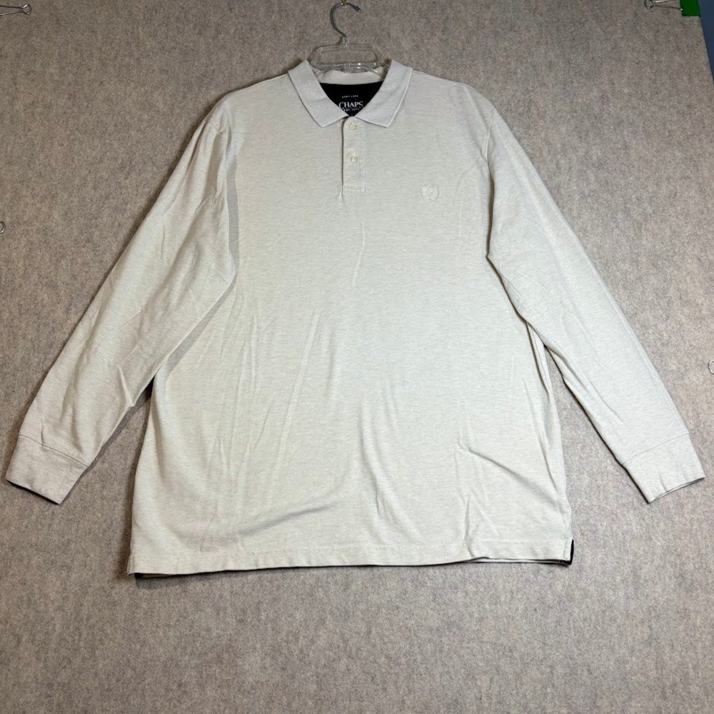 Chaps Polo Shirt Mens L Beige Cotton Blend Long Sleeve Classic Preppy Minimalist